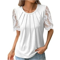 Plus veličine tuničkih vrhova za žene Ljeto učvršćene čipke čipke patchwork kratkih rukava kratkih majica