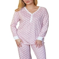 Doublu ženski dugi rukav Henley pidžama set za spavanje