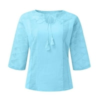 Ženske prevelike majice u vratu Print modni tunički rukavac Tee čipka labave bluze plavi 3xl