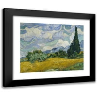 Vincent Van Gogh Crni moderni uokvireni muzej umjetnički print pod nazivom - pšenično polje sa čempresima