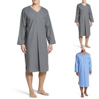 Muškarci Labavice V izrez s dugim rukavima Pajamas Comfy pamučna odjeća Top košulja svijetlo plava xxl