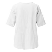 Scyoekwg pamučni vrhovi za žene zarez vrat pamučne posteljine osnovne majice Ljeto kratkih rukava s