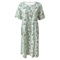 Drindf džepovi Boho haljina za žene Ljeto kratkih rukava majice Duga haljina Vintage Print Tunic Maxi