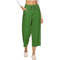 Hoksml pantalone za žene, ženske udobne obrezirane hlače za slobodno vrijeme Solid boja Duksevi joge