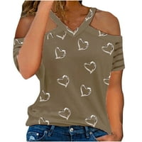 Ženska plus veličina T-majice za čišćenje ženskog srca otisci stripe manžete vrhovi V-izrez kratkih