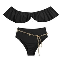 FOPP Prodavač modne žene ispis seksi koruga Konzervativni bikini kupaći kostimi crni l