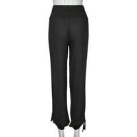 Puawkoer pamučne hlače Žene Ležerne prilike sa širokim posteljinom labavih i pantalona Solid modne tipke