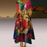 Jesenske haljine za žene modne povremene ženske casual tri četvrtine rukava V-izrez cvjetne tiskane
