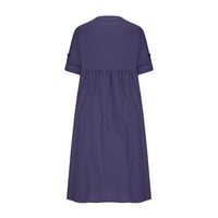 Zunfeo haljine za žene - novi dolazak labav fit udobnost pamučna posteljina rever haljina tamno plava