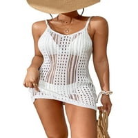 Biayxms Ženska Crochet Bikini Pokrijte kaikove bez rukava ubojicu kupaćim kostimu Poklopac mini haljina