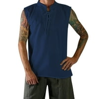 Muškarci T majice stoji ovratnik za crtanje bez rukava bez rukava od daljine tankog prsluka tamno plave