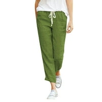 PXIAKGY Hlače za žene Žene Ženske labave Ležerne prilike elastične pamučne i posteljine hlače zeleno