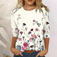 Blazyrey bluza za žene Ženska moda Casual Okrugli reznice rukav slobodne tiskane majice Top Bež s