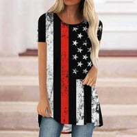 Dugi tunični vrhovi za žene Ljeto kratki rukav okrugli vrat casual bluza labava američka zastava majica bronza, m
