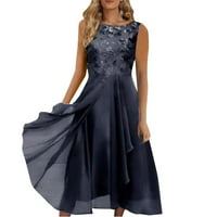 Baberdicy Ležerna haljina Ženska šifon patchwork okrugli vrat Teckin Print Maxi suknja Duga haljina