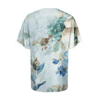 Ženski bluze s kratkim rukavima ženska plus bluza Ležerne prilike cvjetne ljetne majice posade plavi
