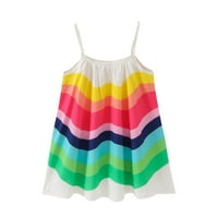 TODDLER Baby Girl Ljeto Boho Rainbow Stripe Spaghetti remen plaža Sunčana haljina 4- godine