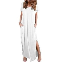 Koaiezne haljine Hlače Žene Žene V izrez Solidna boja Modni Ležerni džep Split duga haljina