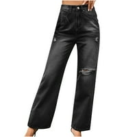 Žene Skinke Jeans Regular Fit Ripped Custom gumb Zipper Srednji struk Ravne traper hlače Modna udobna
