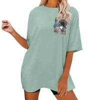 B91XZ Womens Ljetne košulje Ženska modna majica pogodna za preveliku majicu s kratkim rukavima Dan nezavisnosti,
