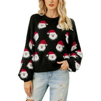 Luiyenes Women Božićni pleteni džemper slatki santa glava uzorak Crewneck pulover džemper