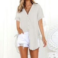 Ženski vrhovi plus size rukav labav gumb pamuk ženski povremeni majica bluza, bijela, xxl