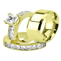 Njegova i njena 14k G.P. Ventinski zaručni prsten za venčanicu od nehrđajućeg čelika i muški bend set