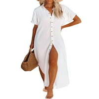 Suandret Žene kupaći kostim prekrivač s kratkim rukavima Split Dugme Down Duga košulja haljina Cardigan