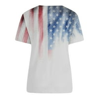 Bluze sksloeg za žene Američka zastava tiskani kratki rukav bluze za vrat patriotski vrh, bijeli xxxxxl