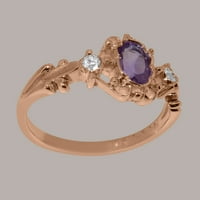 Britanska napravljena 14k Rose Gold Prirodni ametist i dijamantni ženski Obećani prsten - Opcije veličine