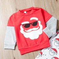 Honeeladyy Toddler Kids Baby Girg Božićni crtani vrhovi + lijepe hlače postavljene crveno
