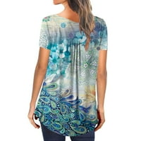 AUFMER Grafičke majice Žene Modni V- izrez cvjetni tiskani tunički tasteri s kratkim rukavima majica