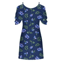 Ženske haljine scoop vrat cvjetni kratki rukav haljina kratke mini haljine plavi 2xl