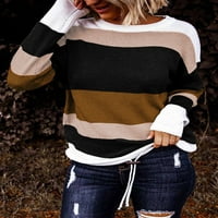 Arainlo Ženska boja Block Stripe džemper okrugli vrat Dugi rukav Duks pulover Pleteni zvuk Pleteni džemper