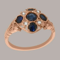 Britanci napravio 9k ružični zlatni prsten s prirodnim safirnim i kubnim cirkonskim ženskim prstenom