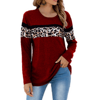 Majica za žene Štampano Leopard Print modni dugi rukav T-majica za okrugli vrat S-3XL