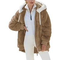 Ženski kaput sa kapuljačom od runa sa labavim plusom patentni zatvarač zime tople dugih rukava plišane