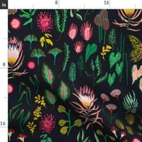Pamučni sateen stolnjak, 70 kvadratni - cvjetni studij tamno veliko cvijeće Botanička tropska crna priroda