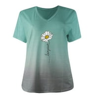 Ljetna bluza Žene Gradijent Print Modni kratki rukav V-izrez Mala Chrysanthemum majica Dame Top Green