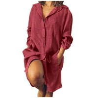 Ženska pamučna i posteljina majica s rukavima s dugim rukavima V-izrez sa džepom koljena DužinaPopularni