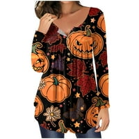 Strungten ženske modne ležerne tipke dugih rukava Halloween Print Okrugli vrat Pulover Top Bluza