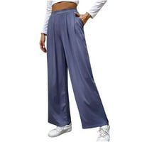 Ženske hlače široke noge visokog struka casual pantalone ravne hlače u boji čvrste boje Osnovni pant udobni radni pant sa džepom