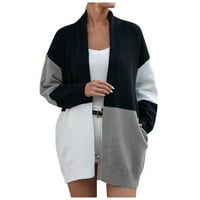 WANGXLDD ženska ležerna modna modna kaidna boja blokira veliki džep kaput s dugim rukavima