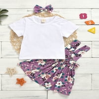 Canrulo Toddler Baby Girls Ljeto odijelo Majica kratkih rukava Top cvjetni suknji za obustavu sa trakom