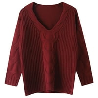 Vivianyo HD Zimski džemperi za žene plus veličine Ženska ležerna pulover od pulover V-izrez Dugi rukavi