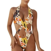 Kupaći kostimi Kupaonice Havajski V izrez Prednji križ Halter Cheeky Donji odjeća za plažu žuti s