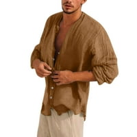 Smeđe košulje za muškarce muške ljetne pamučne posteljine čvrstog casual plus veličine labave košulje
