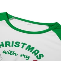 Codeop Uklapanje porodične pidžame dugih rukava Božićno drvce Santa tisak na vrhu + crtane duge hlače