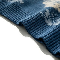 Mens Crewneck džemper Mountain Print modni casual plesip vrhovi pulover plave veličine l