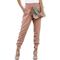 Ženske modne ležerne pantalone sa visokim strukom prorez džep pune boje duljine hlače hot6s4485976